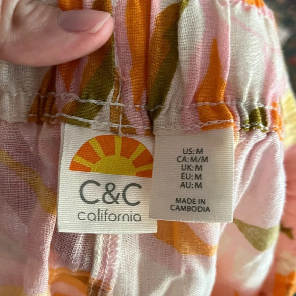 C&C California Pants Women's Medium Linen Blend Wide Leg Slit Beachy Resort Wear - Picture 9 of 9